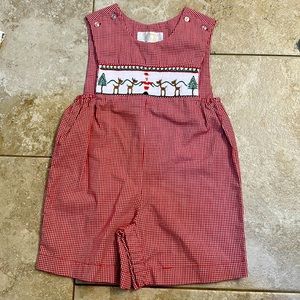 Sew Beautiful Smockables smocked Christmas romper